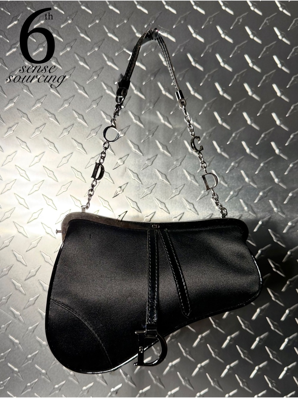 Dior Vintage Satin Mini Frame Saddle Bag in Black